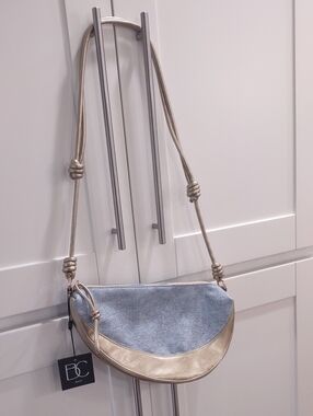 Gold and Light Blue Denim Crescent Crossbody Bag - By Band C Bags NWT!